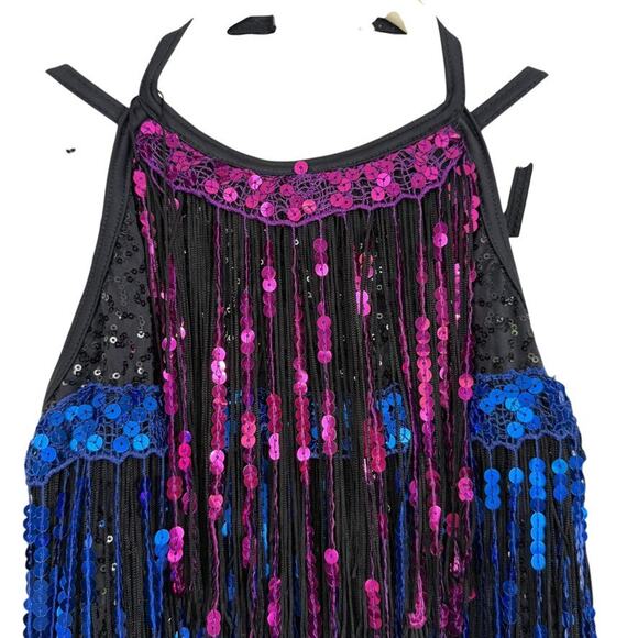 Weissman One Piece Romper Dance Costume Sequins Fringe Leotard 10926 sz LC - Picture 5 of 16